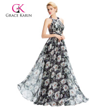 Grace Karin Flower Printed Pattern Backless Halter Chiffon Prom Dress vestidos de fiesta GK000035-1